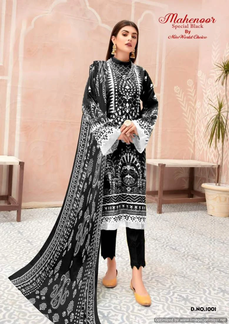 Miss World Mahenoor Black and White Cotton Wholesale Pakistani Suit Catalog — Wholesale Salwar Suits, Miss World wholesale from Surat — view 5